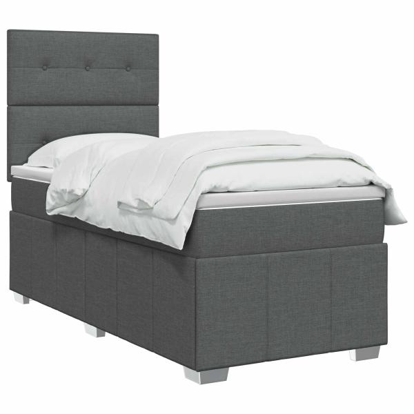 LED Boxspringbett mit Matratze Dunkelgrau 80 x 200 cm Stoff