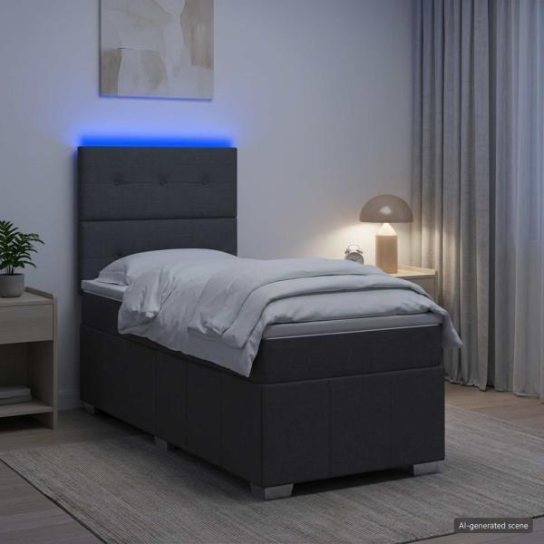 LED Boxspringbett mit Matratze Dunkelgrau 80 x 200 cm Stoff