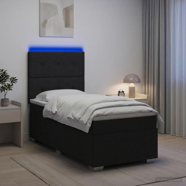 ARDEBO.de - LED Boxspringbett mit Matratze Schwarz 90 x 200 cm Stoff