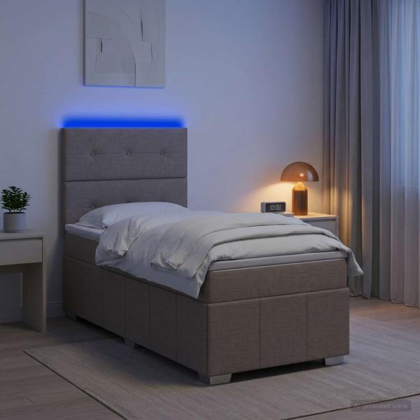 ARDEBO.de - LED Boxspringbett mit Matratze Taupe 90 x 200 cm Stoff