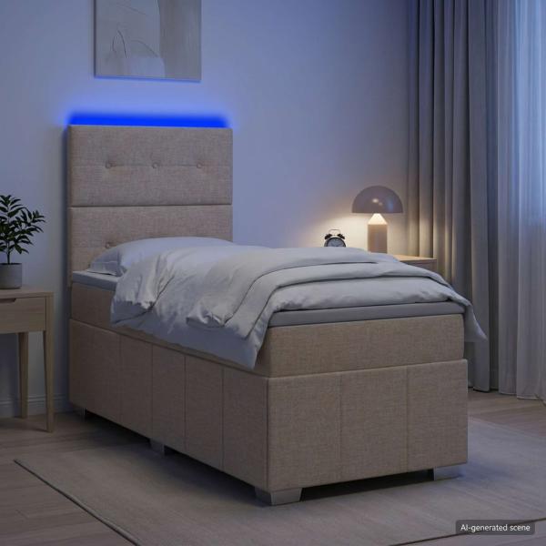 ARDEBO.de - LED Boxspringbett mit Matratze Creme 90 x 200 cm Stoff