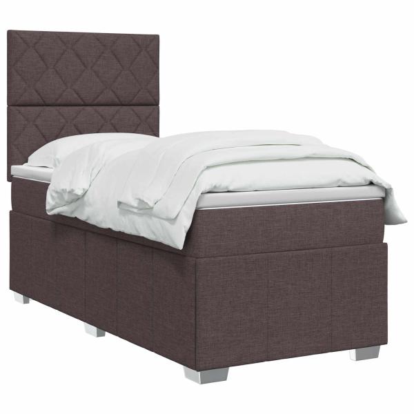 LED Boxspringbett mit Matratze Dunkelbraun 100 x 200 cm Stoff