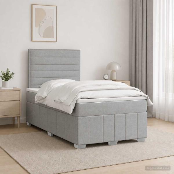 ARDEBO.de - LED Boxspringbett mit Matratze Hellgrau 120 x 190 cm Stoff