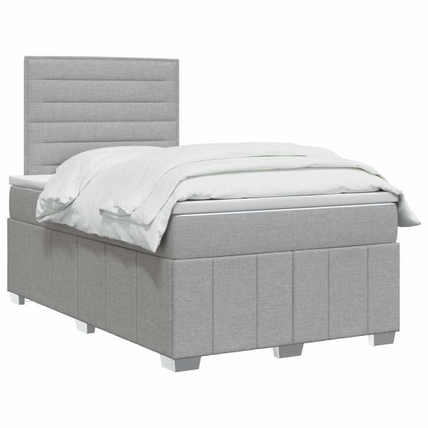 LED Boxspringbett mit Matratze Hellgrau 120 x 190 cm Stoff
