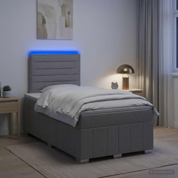 LED Boxspringbett mit Matratze Hellgrau 120 x 190 cm Stoff