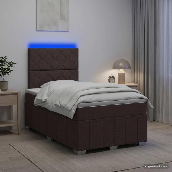 ARDEBO.de - LED Boxspringbett mit Matratze Dunkelbraun 120 x 190 cm Stoff