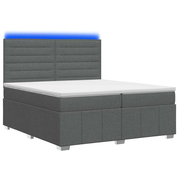 LED Boxspringbett mit Matratze Dunkelgrau 200 x 200 cm Stoff