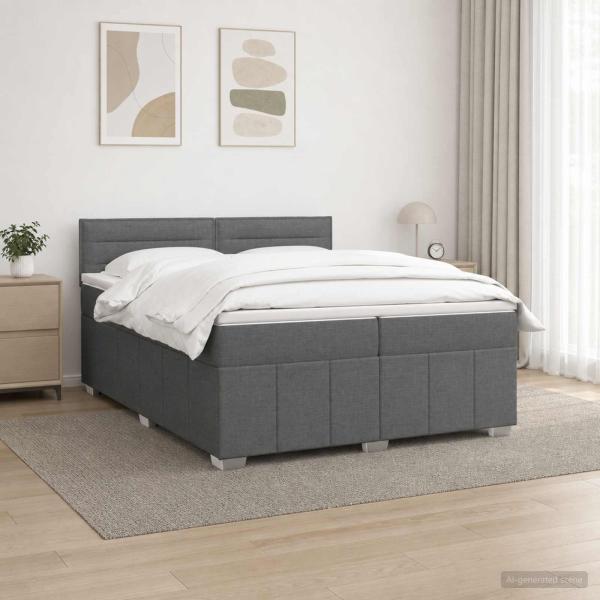 LED Boxspringbett mit Matratze Dunkelgrau 200 x 200 cm Stoff