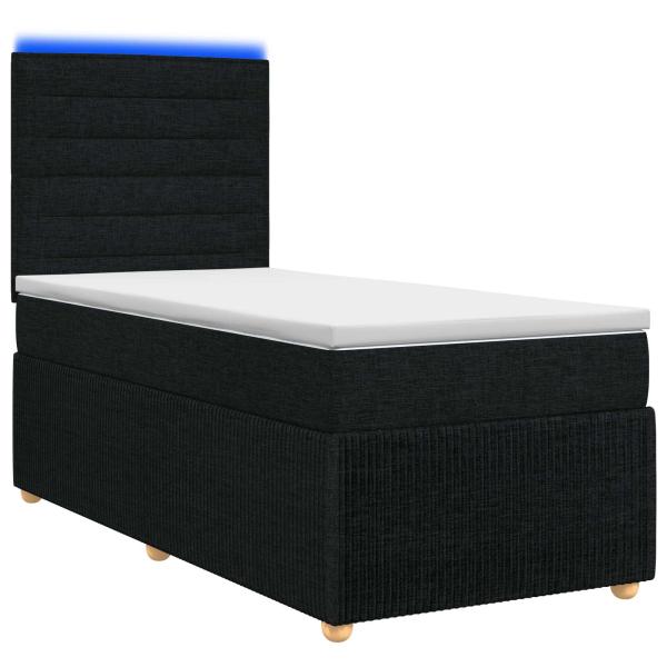 LED Boxspringbett mit Matratze Schwarz 90 x 190 cm Stoff