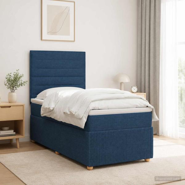 LED Boxspringbett mit Matratze Blau 90 x 190 cm Stoff