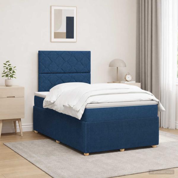 ARDEBO.de - LED Boxspringbett mit Matratze Blau 120 x 190 cm Stoff