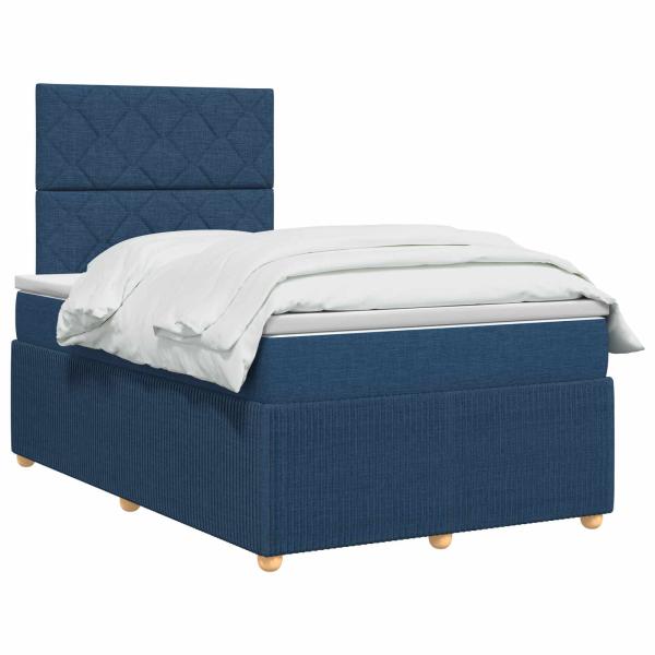 LED Boxspringbett mit Matratze Blau 120 x 190 cm Stoff