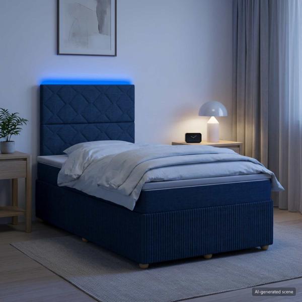 LED Boxspringbett mit Matratze Blau 120 x 190 cm Stoff