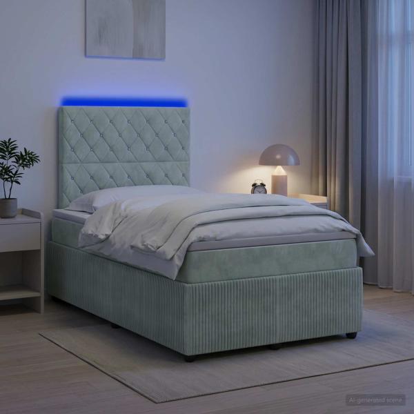 ARDEBO.de - LED Boxspringbett mit Matratze Hellgrau 120 x 190 cm Samt