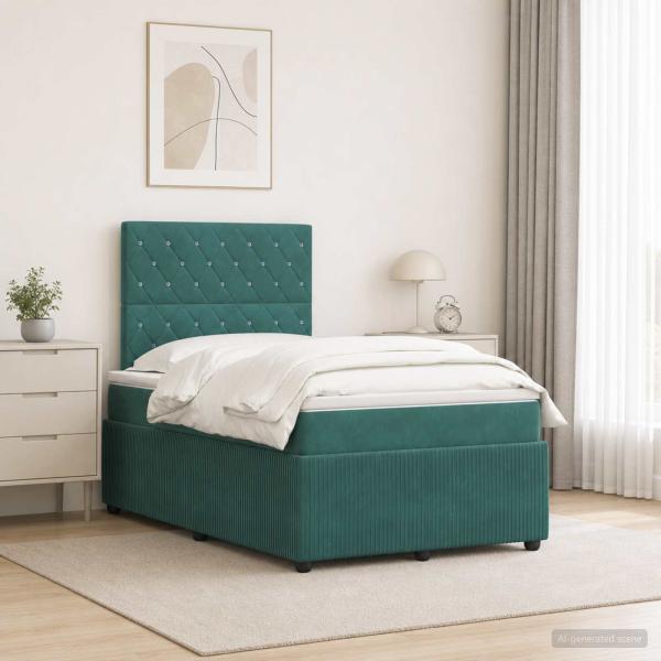 ARDEBO.de - LED Boxspringbett mit Matratze Dunkelgrün 120 x 190 cm Samt