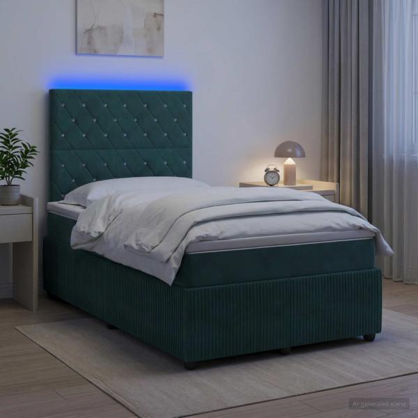 LED Boxspringbett mit Matratze Dunkelgrün 120 x 190 cm Samt