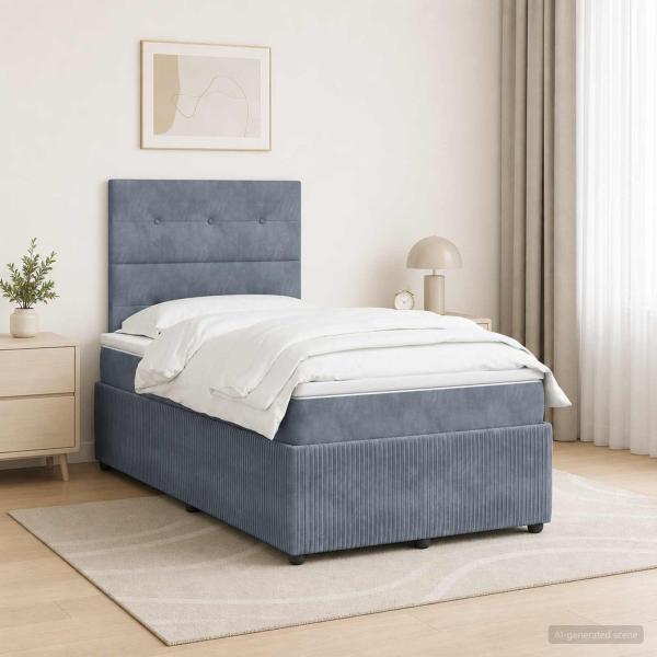 LED Boxspringbett mit Matratze Dunkelgrau 120 x 190 cm Samt