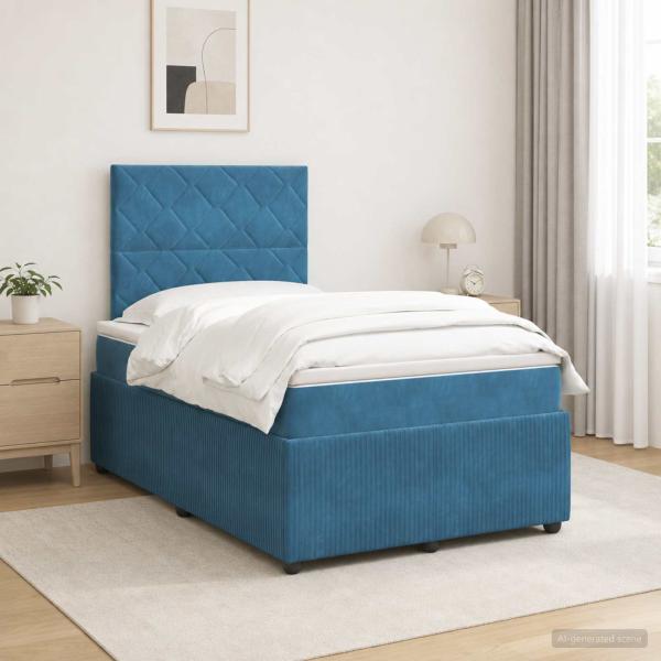 LED Boxspringbett mit Matratze Blau 120 x 190 cm Samt