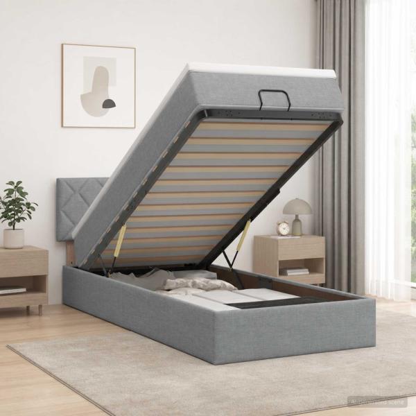 ARDEBO.de - Ottoman Bett mit Matratze Hellgrau 80 x 200 cm Stoff