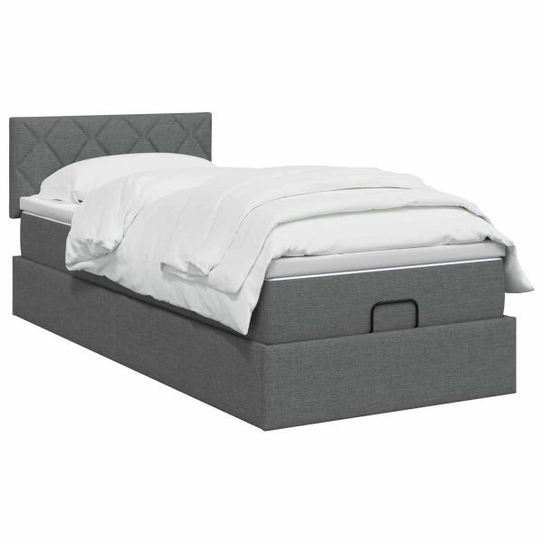 Ottoman Bett mit Matratze Dunkelgrau 100 x 200 cm Stoff