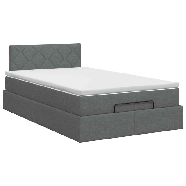 Ottoman Bett mit Matratze Dunkelgrau 120 x 190 cm Stoff