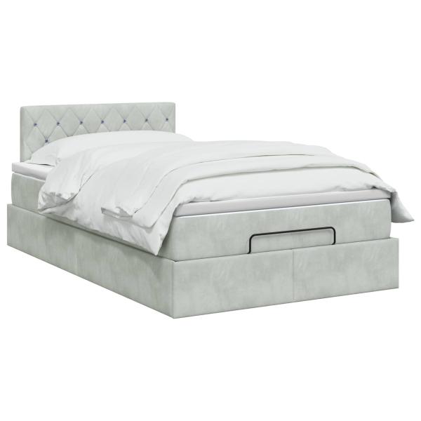 Ottoman Bett mit Matratze Hellgrau 120 x 200 cm Samt