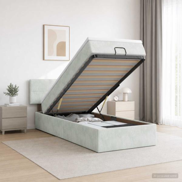 ARDEBO.de - Ottoman Bett mit Matratze Hellgrau 90 x 200 cm Samt