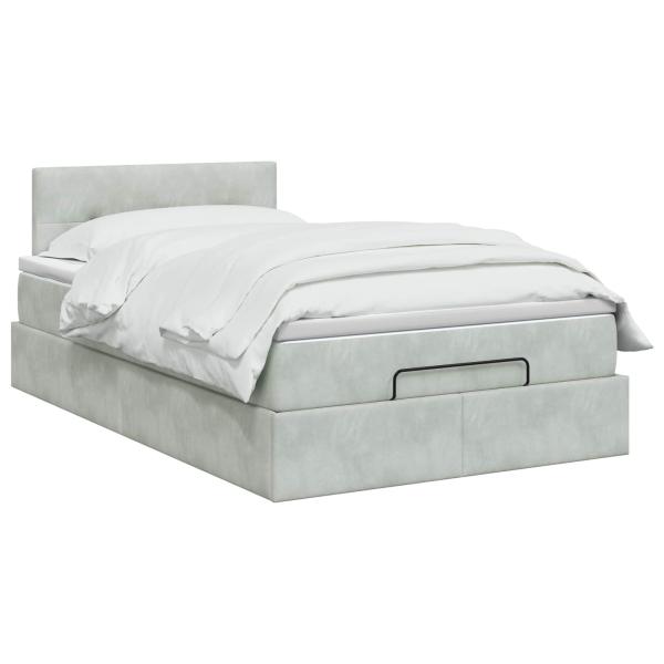 Ottoman Bett mit Matratze Hellgrau 120 x 190 cm Samt