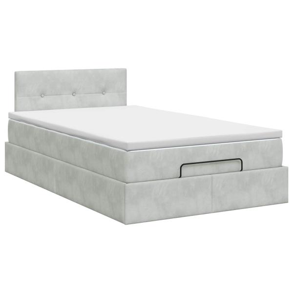 Ottoman Bett mit Matratze Hellgrau 120 x 190 cm Samt