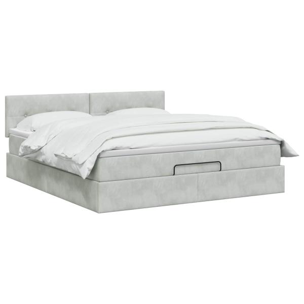 Ottoman Bett mit Matratze Hellgrau 140 x 190 cm Samt