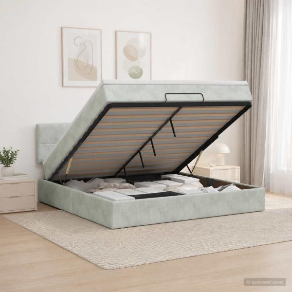 ARDEBO.de - Ottoman Bett mit Matratze Hellgrau 140 x 200 cm Samt