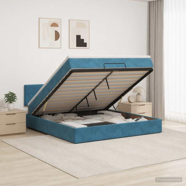 ARDEBO.de - Ottoman Bett mit Matratze Dunkelblau 140 x 200 cm Samt