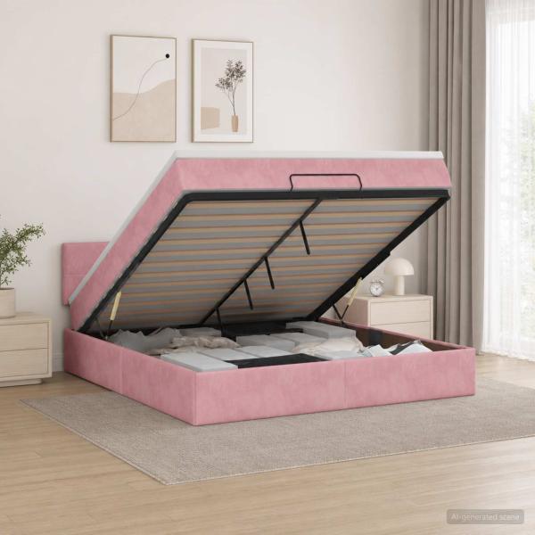 ARDEBO.de - Ottoman Bett mit Matratze mit Kopfteil Rosa 140 x 200 cm Samt