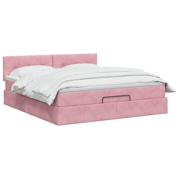 Ottoman Bett mit Matratze mit Kopfteil Rosa 140 x 200 cm Samt