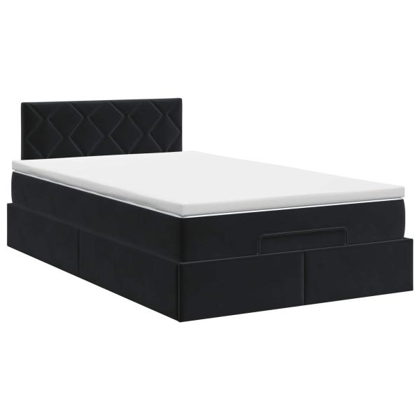 Ottoman Bett mit Matratze Schwarz 120 x 190 cm Samt
