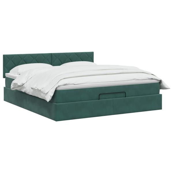 Ottoman Bett mit Matratze Dunkelgrün 140 x 190 cm Samt
