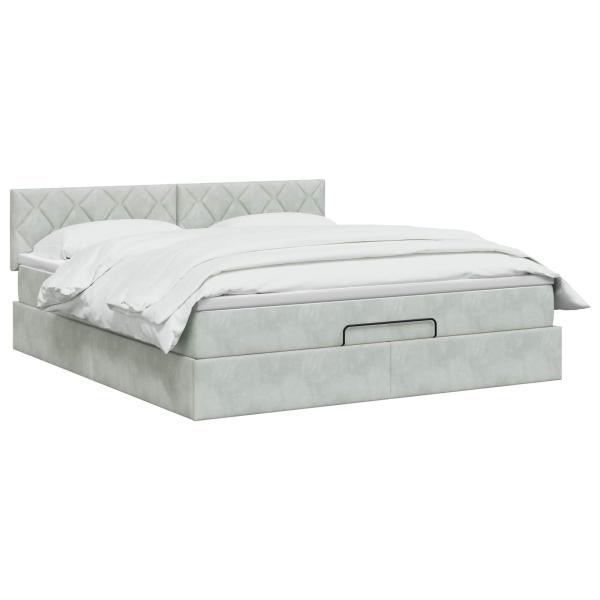 Ottoman Bett mit Matratze Hellgrau 140 x 200 cm Samt