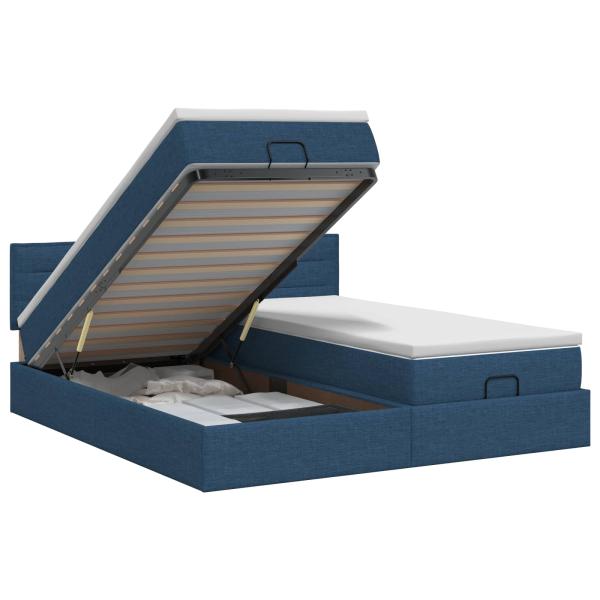 Ottoman Bett mit Matratze mit Kopfteil 2 stk. Blau Stoff