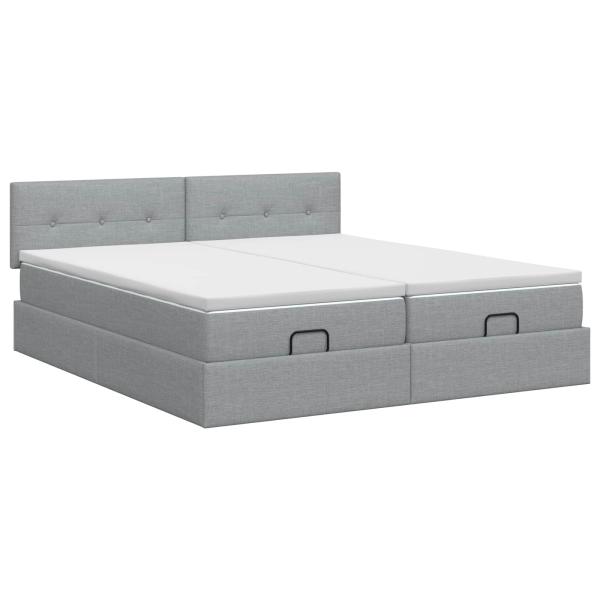 Ottoman Bett mit Matratze mit Kopfteil 2 Stk. Hellgrau Stoff