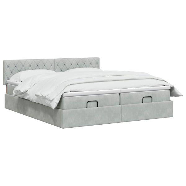 Ottoman Bett mit Matratze mit Kopfteil 2 pcs Hellgrau Samt