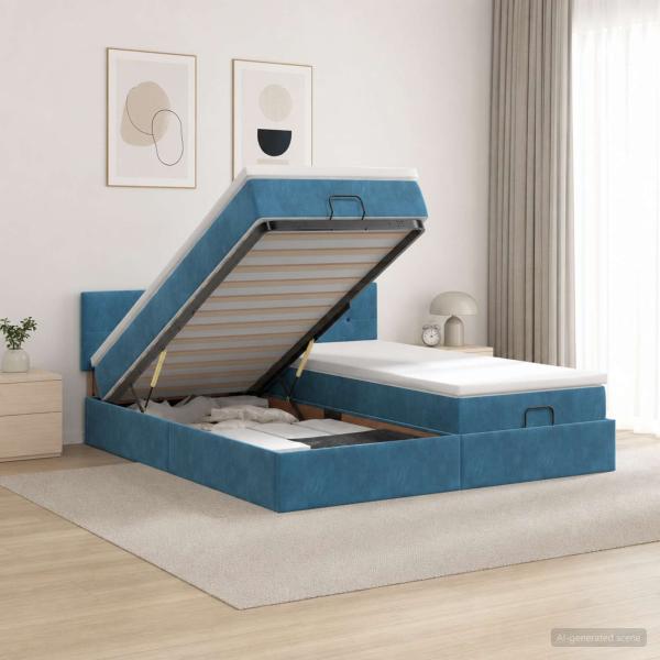 ARDEBO.de - Ottoman Bett mit Matratze mit Kopfteil 2 Stk. Dunkelblau Samt