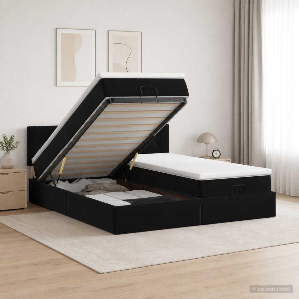 ARDEBO.de - Ottoman Bett mit Matratze mit Kopfteil 2 Stk. Schwarz Samt