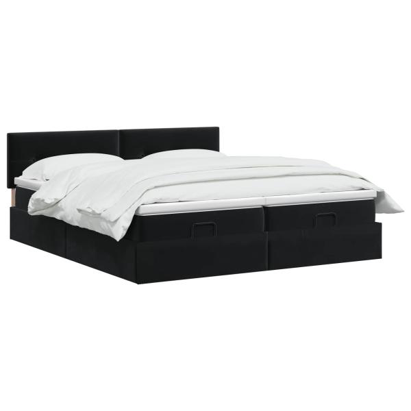 Ottoman Bett mit Matratze mit Kopfteil 2 Stk. Schwarz Samt