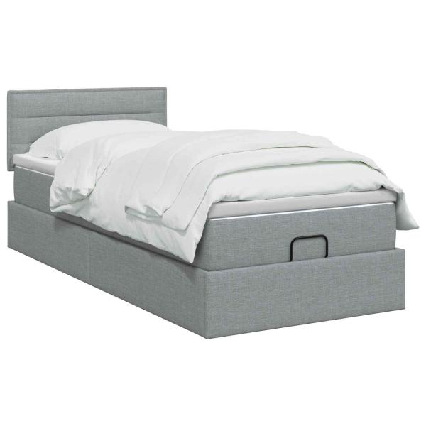 Ottoman-Bett mit Matratze und LED Hellgrau 80 x 200 cm Stoff