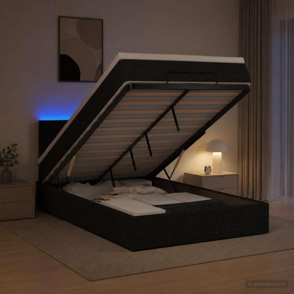 ARDEBO.de - Ottoman-Bett mit Matratze und LED Schwarz 120 x 200 cm Stoff