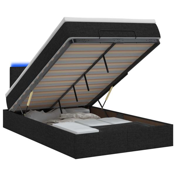 Ottoman-Bett mit Matratze und LED Schwarz 120 x 200 cm Stoff