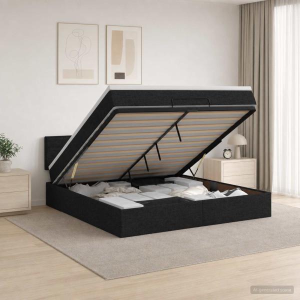 ARDEBO.de - Ottoman-Bett mit Matratze und LED Schwarz 160 x 200 cm Stoff