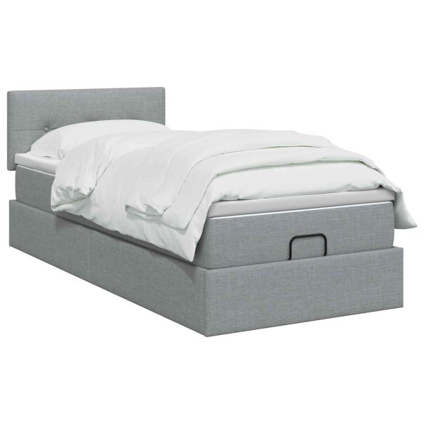 Ottoman-Bett mit Matratze und LED Hellgrau 90 x 200 cm Stoff