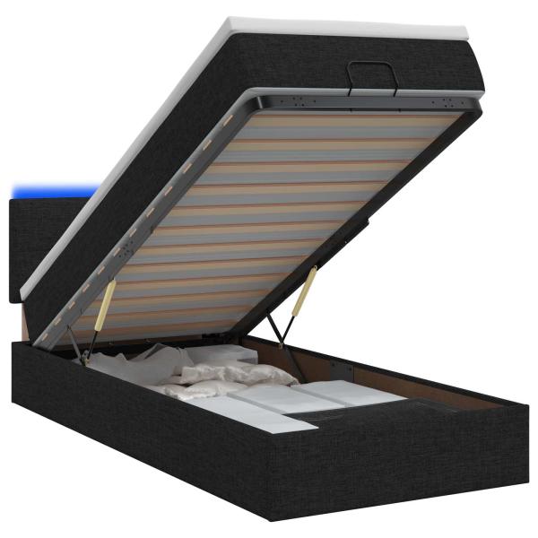 Ottoman-Bett mit Matratze und LED Schwarz 90 x 200 cm Stoff