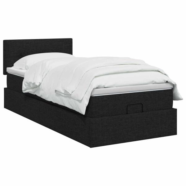 Ottoman-Bett mit Matratze und LED Schwarz 90 x 200 cm Stoff